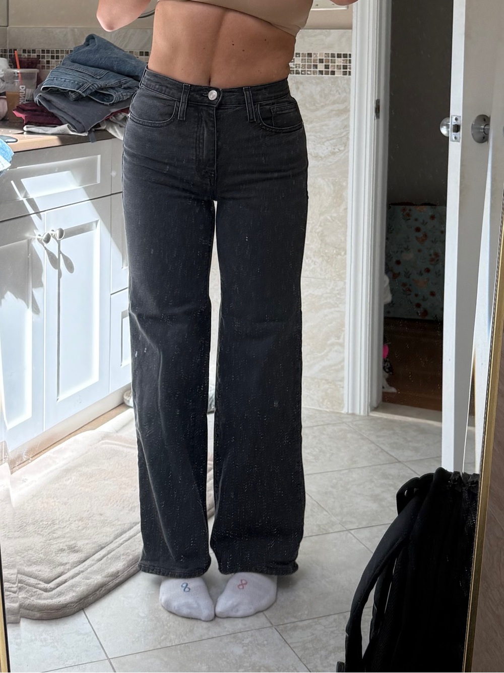 Frame Le Jane Wide Leg Jeans in black & gray, size 23 #widelegjeans #denim